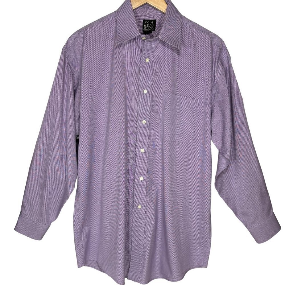 Jos A Bank Travelers‎ Button Front Dress Shirt Size 16 - 33 Purple Check